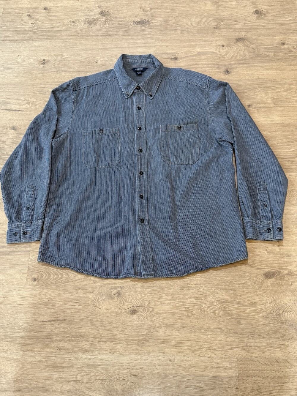 Vintage Oshkosh Hickory Stripe Work Shirt Men XL Cotton Railroad Heritage